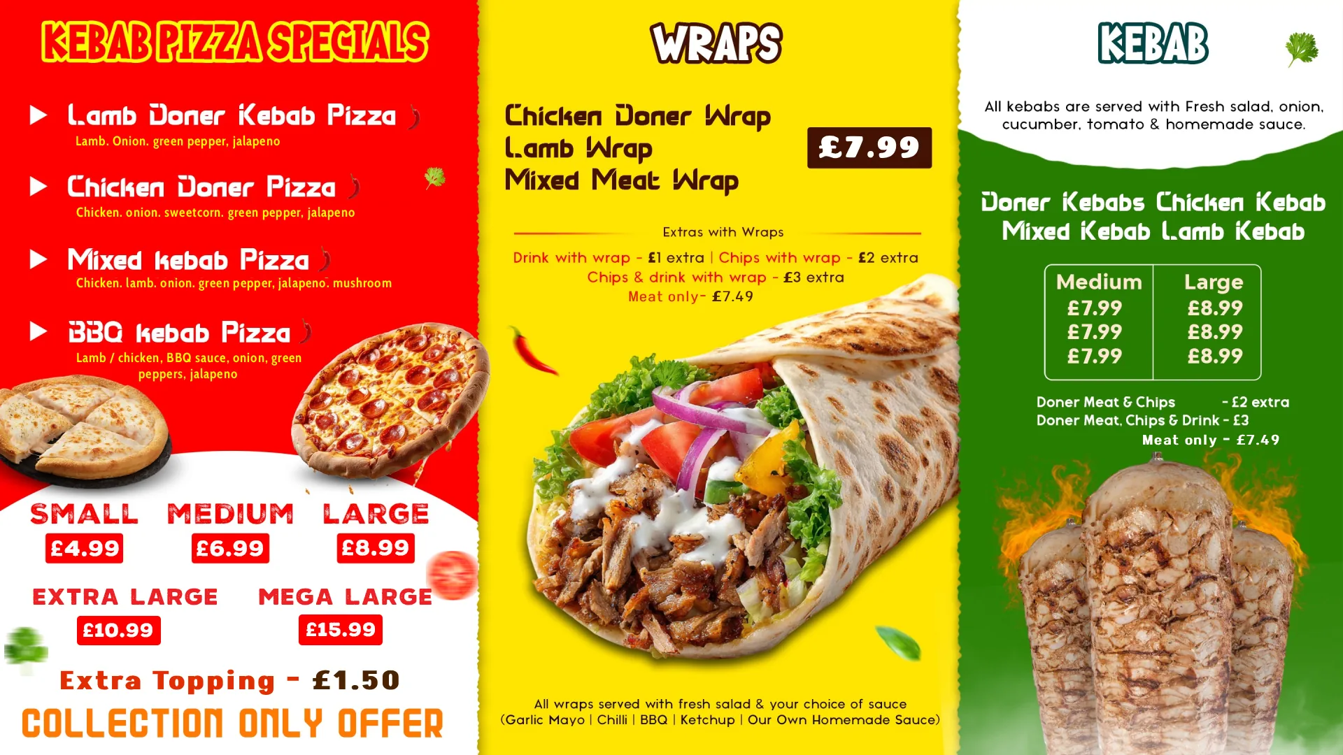 Kebab wraps menu